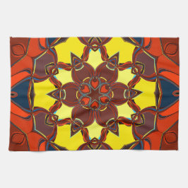 Paño De Cocina Personalizado Mandala Flor Naranja amarillo y azul