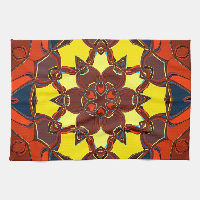 Paño De Cocina Personalizado Mandala Flor Naranja amarillo y azul (Horizontal)
