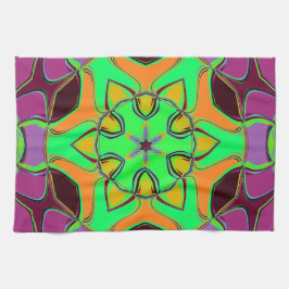 Paño De Cocina Personalizado Mandala Flor Naranja Verde y Púrpura