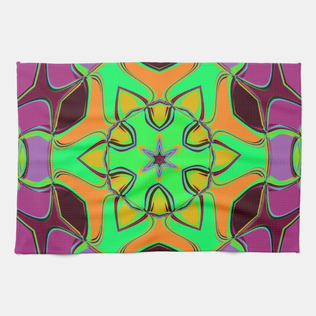 Paño De Cocina Personalizado Mandala Flor Naranja Verde y Púrpura (Horizontal)
