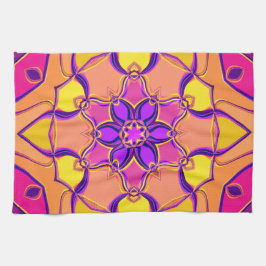 Paño De Cocina Personalizado Mandala Flor rosa morado y Naranja