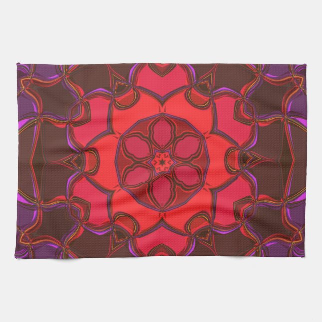 Paño De Cocina Personalizado Mandala Flor rosa Rojo y Púrpura (Horizontal)