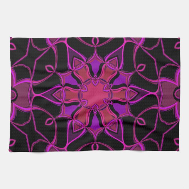 Paño De Cocina Personalizado Mandala Flor rosa y negra (Horizontal)