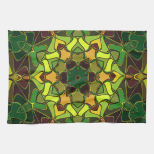 Paño De Cocina Personalizado Mandala Flor Verde Amarillo y Naranj