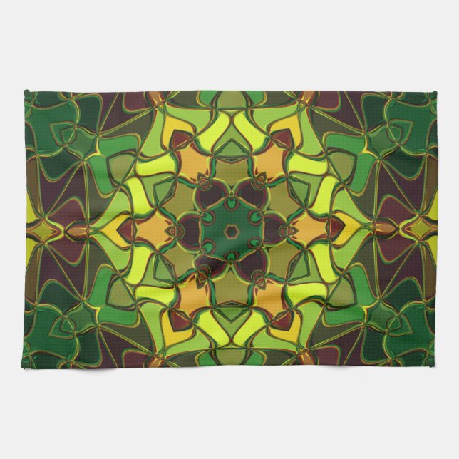 Paño De Cocina Personalizado Mandala Flor Verde Amarillo y Naranj (Horizontal)