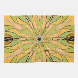 Paño De Cocina Personalizado Mandala Flor Verde Amarillo y Naranj