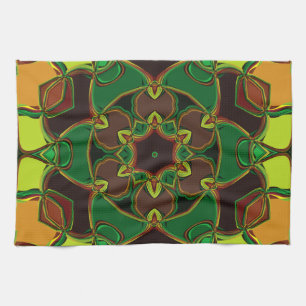 Paño De Cocina Personalizado Mandala Flor Verde Amarillo y Naranj
