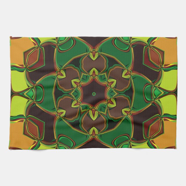 Paño De Cocina Personalizado Mandala Flor Verde Amarillo y Naranj (Horizontal)