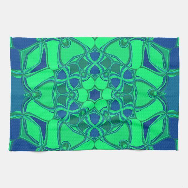 Paño De Cocina Personalizado Mandala Flor Verde y Azul (Horizontal)