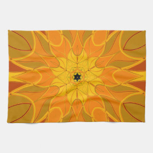 Paño De Cocina Personalizado Mandala Naranja de flores amarillo y