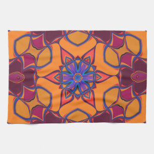 Paño De Cocina Personalizado Mandala Naranja de flores morado y a
