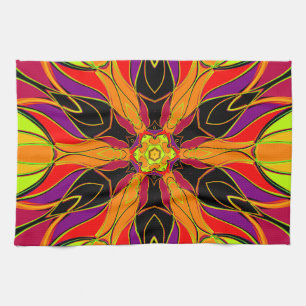 Paño De Cocina Personalizado Mandala Naranja de flores morado y r