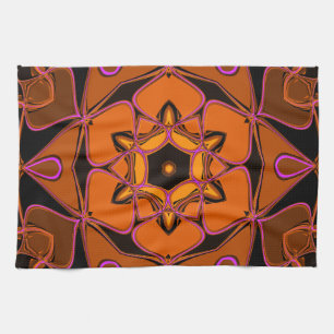 Paño De Cocina Personalizado Mandala Naranja de flores rosa y neg