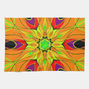 Paño De Cocina Personalizado Mandala Naranja de flores verde y ro