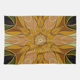 Paño De Cocina Personalizado Mandala Naranja de flores y verde