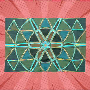 Paño De Cocina Personalizado Mandala Verde Azul y Amarillo