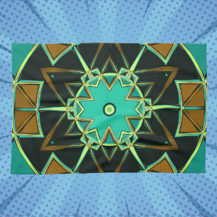Paño De Cocina Personalizado Mandala Verde Negro y Amarillo