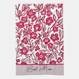 Paño De Cocina Personalizado Mejor Mamá Boho Cocina Gris Rojo Flo