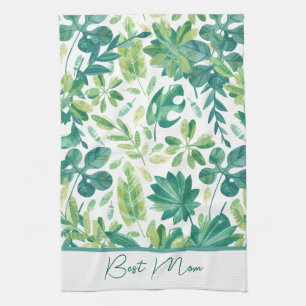 Paño De Cocina Personalizado Mejor Mamá Tropical Monstera Leaf Ve