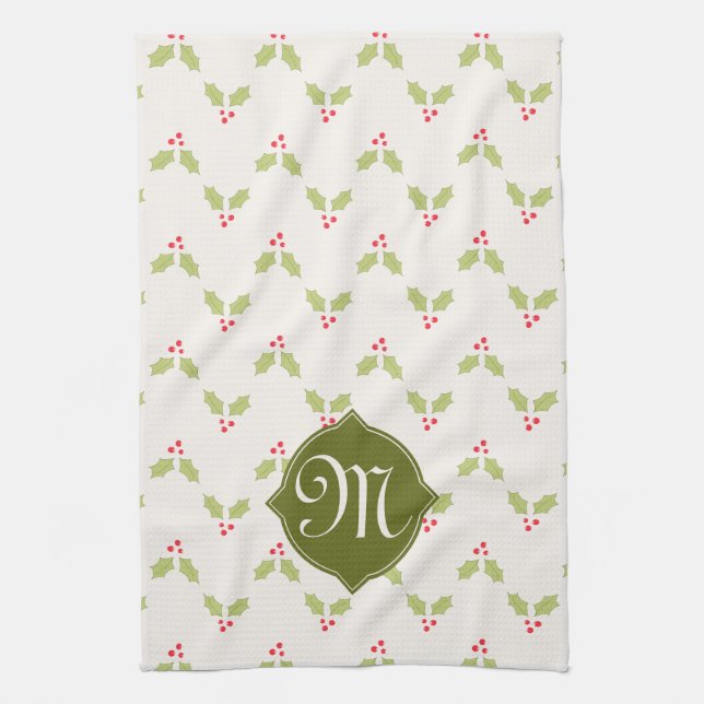 Paño De Cocina Personalizado Monogram Holly Navidades Kitchel Toa (Vertical)