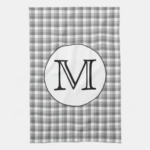 Paño De Cocina Personalizado Monograma. Blanco y negro con gris.