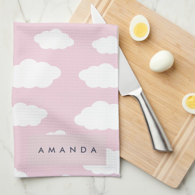 Paño De Cocina Personalizado Monograma Cute Girly Pink Cloud Gift (Doblado Cuarto)