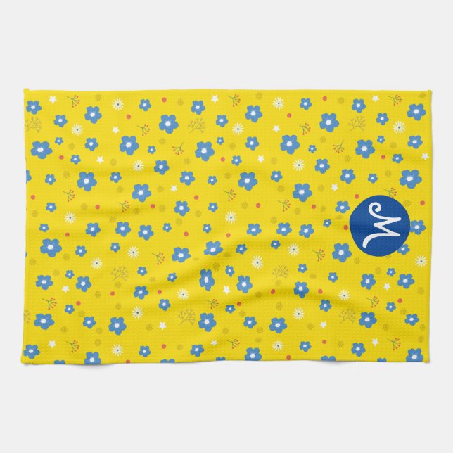 Paño De Cocina Personalizado Monograma Impresión floral (Horizontal)