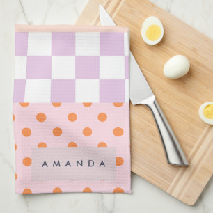 Paño De Cocina Personalizado Monograma Pastel Polka Dot Lilac Che