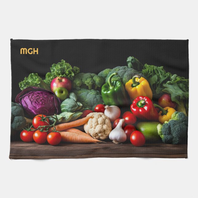 Paño De Cocina Personalizado Monograma Verduras frescas (Horizontal)