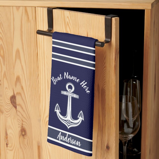 Paño De Cocina Personalizado Nautical Anchor Bathroom Dark Navy B (Pliegue de tercios)