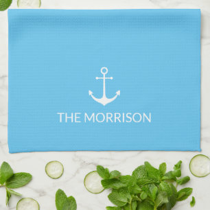 Paño De Cocina Personalizado náutico Nombre del barco ancla blanc