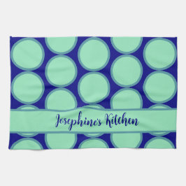 Paño De Cocina Personalizado Navy Mint Patrón de Lunares Moderno