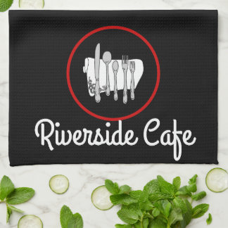 Paño De Cocina Personalizado negro, blanco y rojo con cubertería
