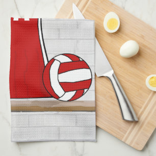 Paño De Cocina Personalizado Netball Uniforme rojo con azul y bla
