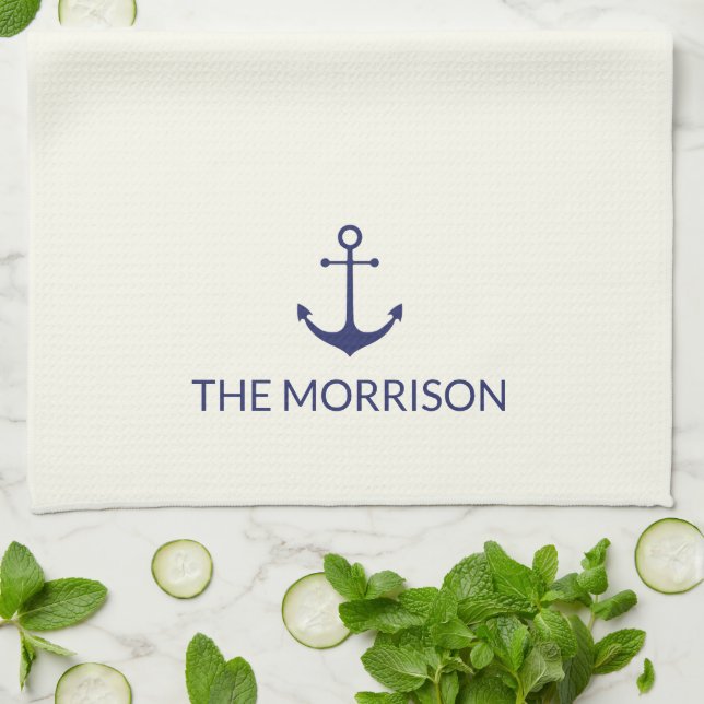 Paño De Cocina Personalizado Nombre del barco marfil ancla azul m (Doblado)