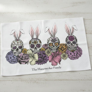 Paño De Cocina Personalizado Nombre Familia Sugar Skull Bunnies R