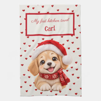 Paño De Cocina Personalizado para niños, cachorro de Navidad, Mi 