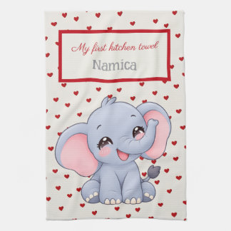 Paño De Cocina Personalizado para niños, Elefante lindo, Mi prime