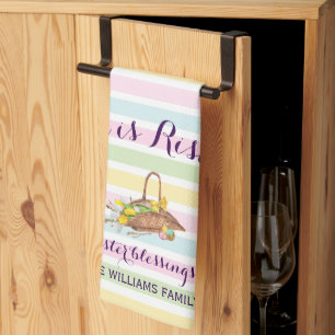 Paño De Cocina Personalizado Pastel Stripes Moderno Floral Easter