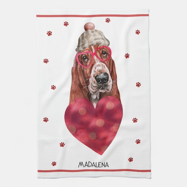 Paño De Cocina Personalizado Paws Dog Lover Valentine Gift Basset (Vertical)