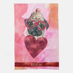 Paño De Cocina Personalizado Perro Rosa Lover Valentine Gift Pug