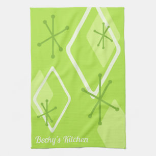 Paño De Cocina Personalizado Retro Diamantes Atómicos Chartreuse