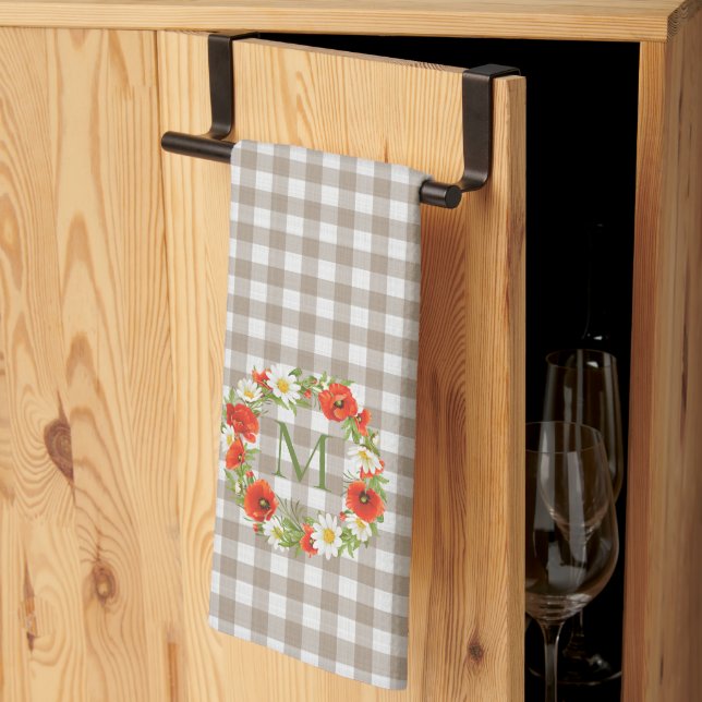 Paño De Cocina Personalizado Rojo Poppies Blancos Daisies Amarill (Pliegue de tercios)