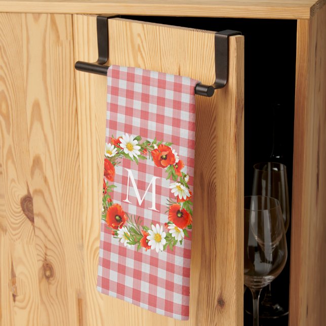 Paño De Cocina Personalizado Rojo Poppies Blancos Daisies Amarill (Pliegue de tercios)