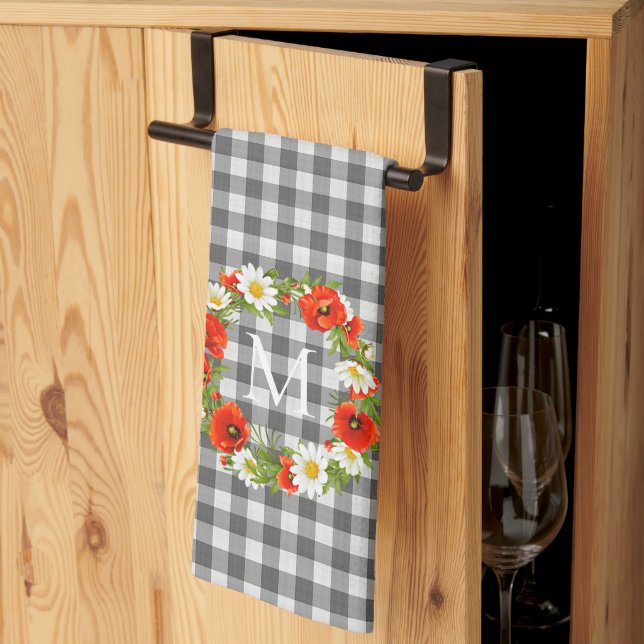 Paño De Cocina Personalizado Rojo Poppies Blancos Daisies Amarill (Pliegue de tercios)