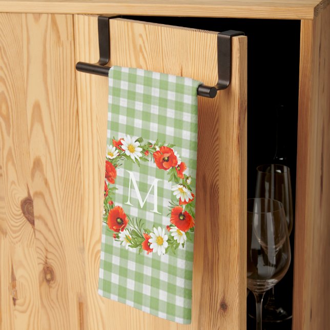 Paño De Cocina Personalizado Rojo Poppies Blancos Daisies Amarill (Pliegue de tercios)