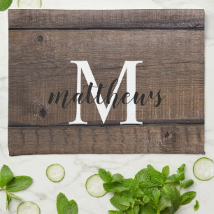Paño De Cocina Personalizado Rustic Script Monograma Nombre Farmh
