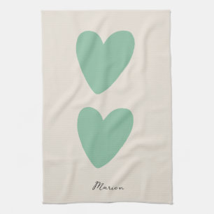 Paño De Cocina Personalizado Seafoam Green Mint Heart Kitchen Toa