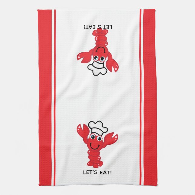Paño De Cocina Personalizado sonriente lindo Lobster rojo (Vertical)