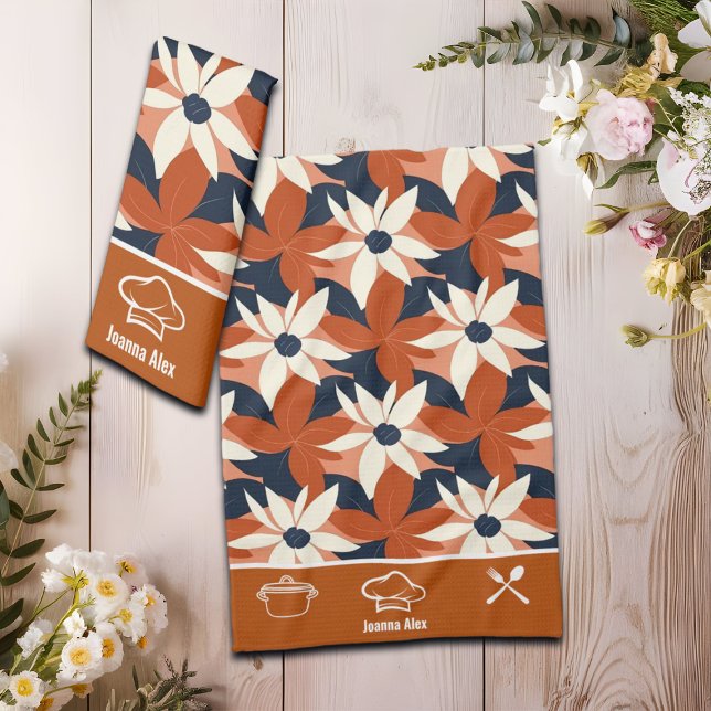Paño De Cocina Personalizado Terracotta White Floral Elegante (Subido por el creador)